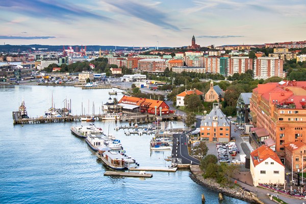 En vy över Göteborgs hamn sett från ovan.