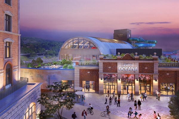 Visualiseringsbild över ingången till Lisebergs nya vattenland