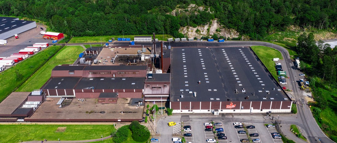 Ett flygfoto över Estrellas fabriksområde i Angered.