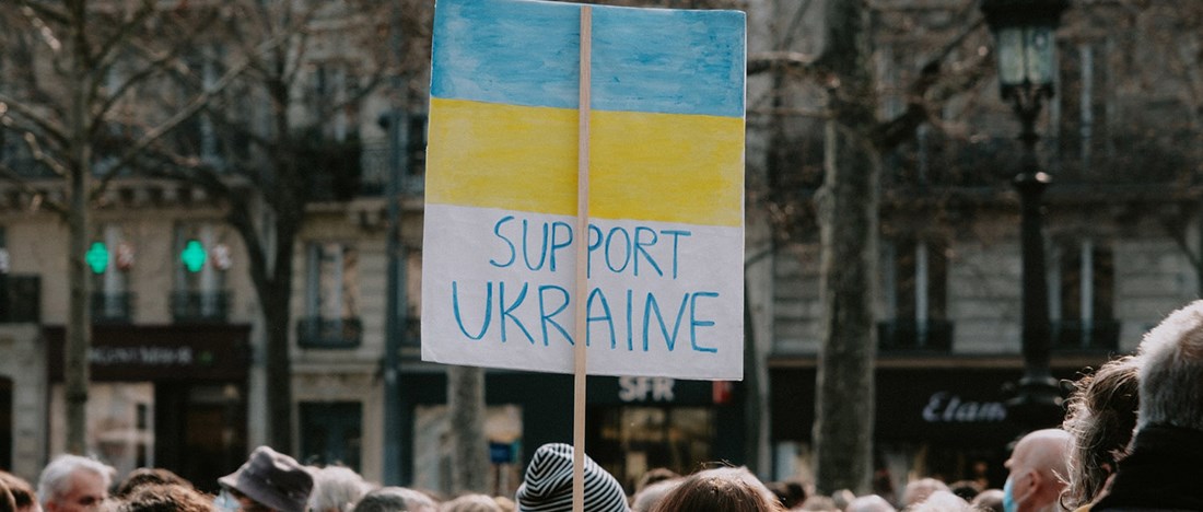 En demonstration för stöd till Ukraina.